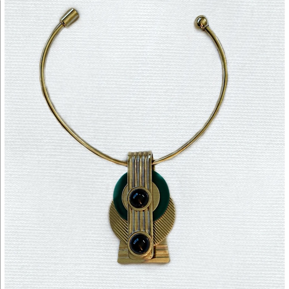 Very rare Salvatore Ferragamo gold and emerald statement necklace.